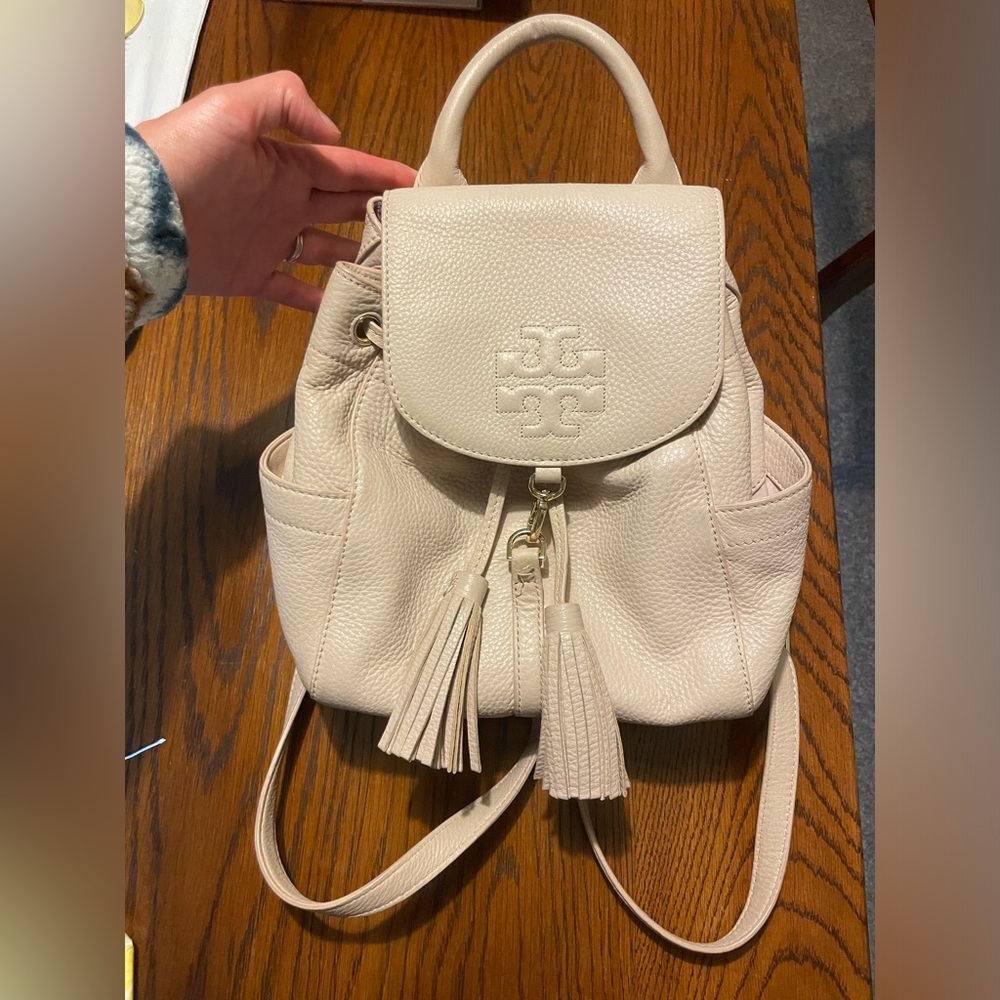 AUTHENTIC - TORY BURCH leather backpack purse in light oak
